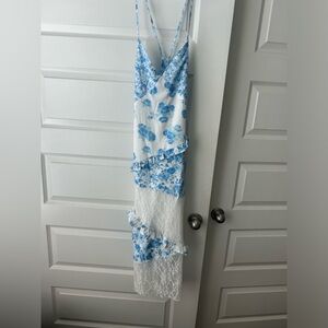 Blue, floral, lace midi dress. Worn once. Great condition